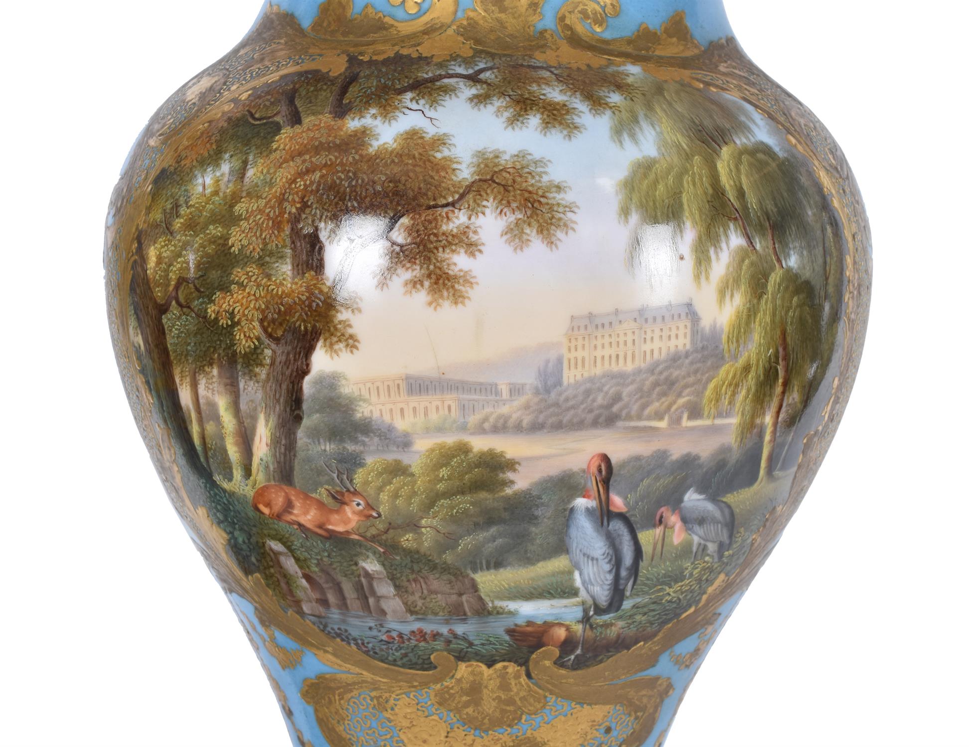 A pair of French porcelain Sevres style gilt-metal mounted inverted baluster vases - Image 5 of 6