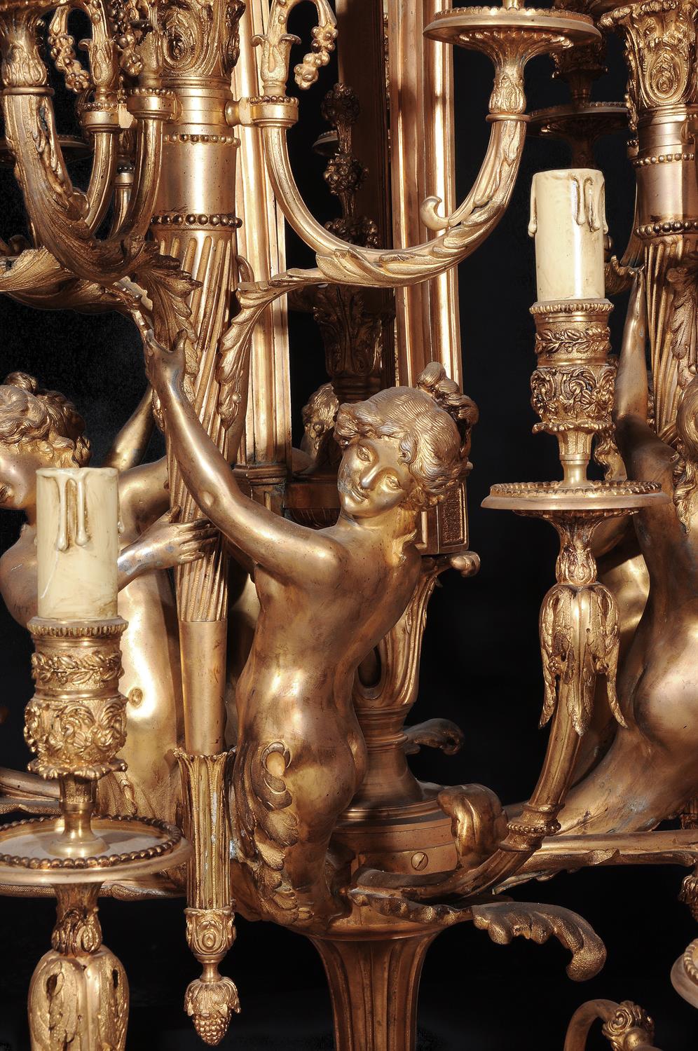 A pair of impressive gilt bronze chandeliers in Rococo Revival style - Image 2 of 3