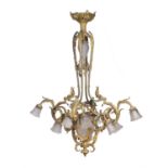 A French gilt bronze and frosted glass electrolier