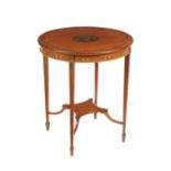 A Sheraton Revival satinwood and polychrome painted occasional table