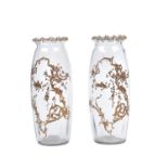 A pair of modern Venetian clear glass and gilt ovoid frill vases