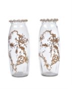 A pair of modern Venetian clear glass and gilt ovoid frill vases