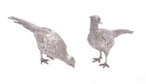 Asprey, a pair of silver models of pheasants by Asprey plc