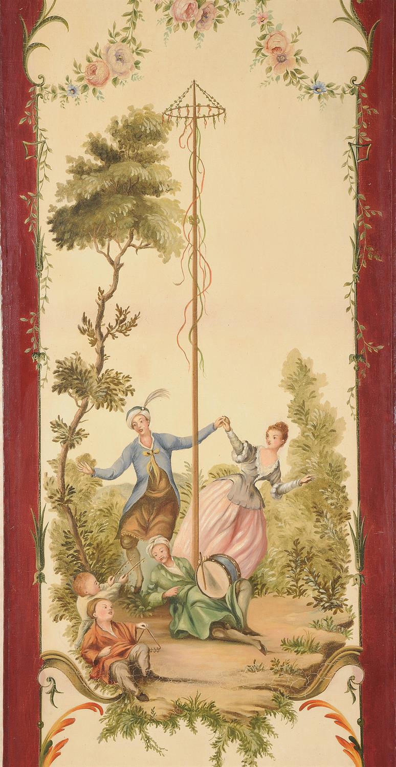 A set of four framed painted decorative panels in the mid-18th century Chinoiserie manner - Image 5 of 8