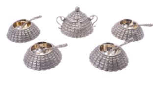 A rare Victorian silver five piece novelty cruet set by Thomas Smily