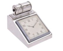 A silver cased desk timepiece and perpetual calendar by Padgett & Braham Ltd