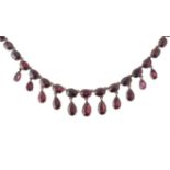 A Georgian gold and flat cut garnet fringe necklace