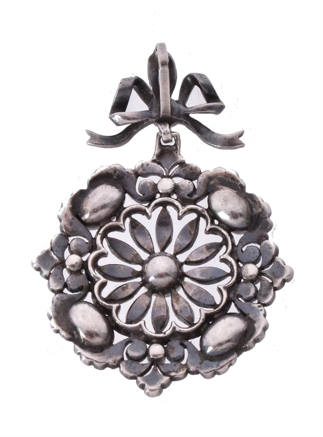 A 19th century French rock crystal, peridot and pyrite flower pendant - Image 2 of 2