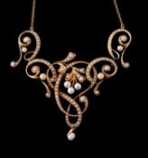 An Edwardian half pearl and bouton pearl necklace