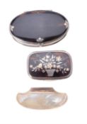Y An 18th century silver, tortoiseshell and mother of pearl mounted oblong box