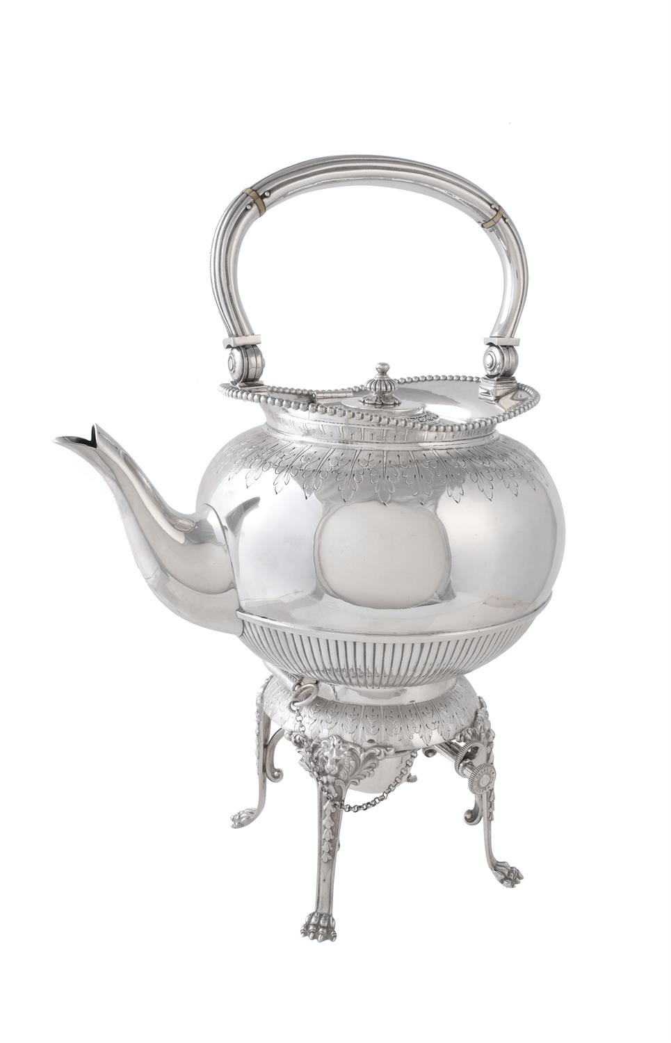 Y A Victorian circular silver kettle on stand by Elkington & Co.