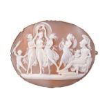 An early 19th century shell cameo of Venus and the Three Graces dancing in the presence of Mars