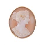 An early Victorian shell cameo of a classical lady