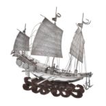 A Chinese export silver model of a three-masted ship