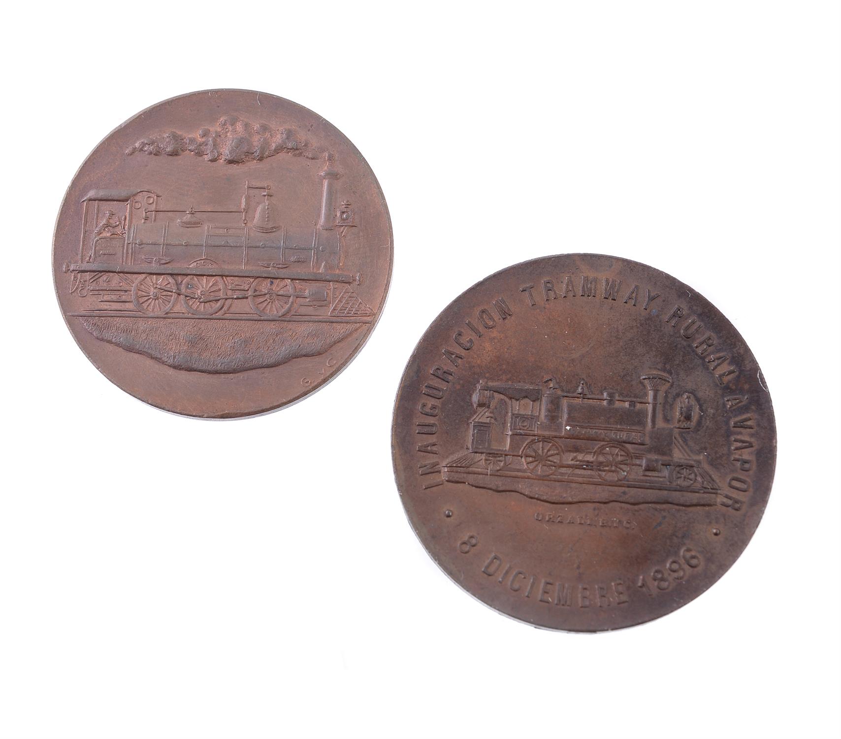 Argentina, Carmen de Areco to Salto Tramway opened 1896, bronze medal by Orzali