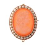 A Continental late 19th century agate cameo brooch in a half pearl mount