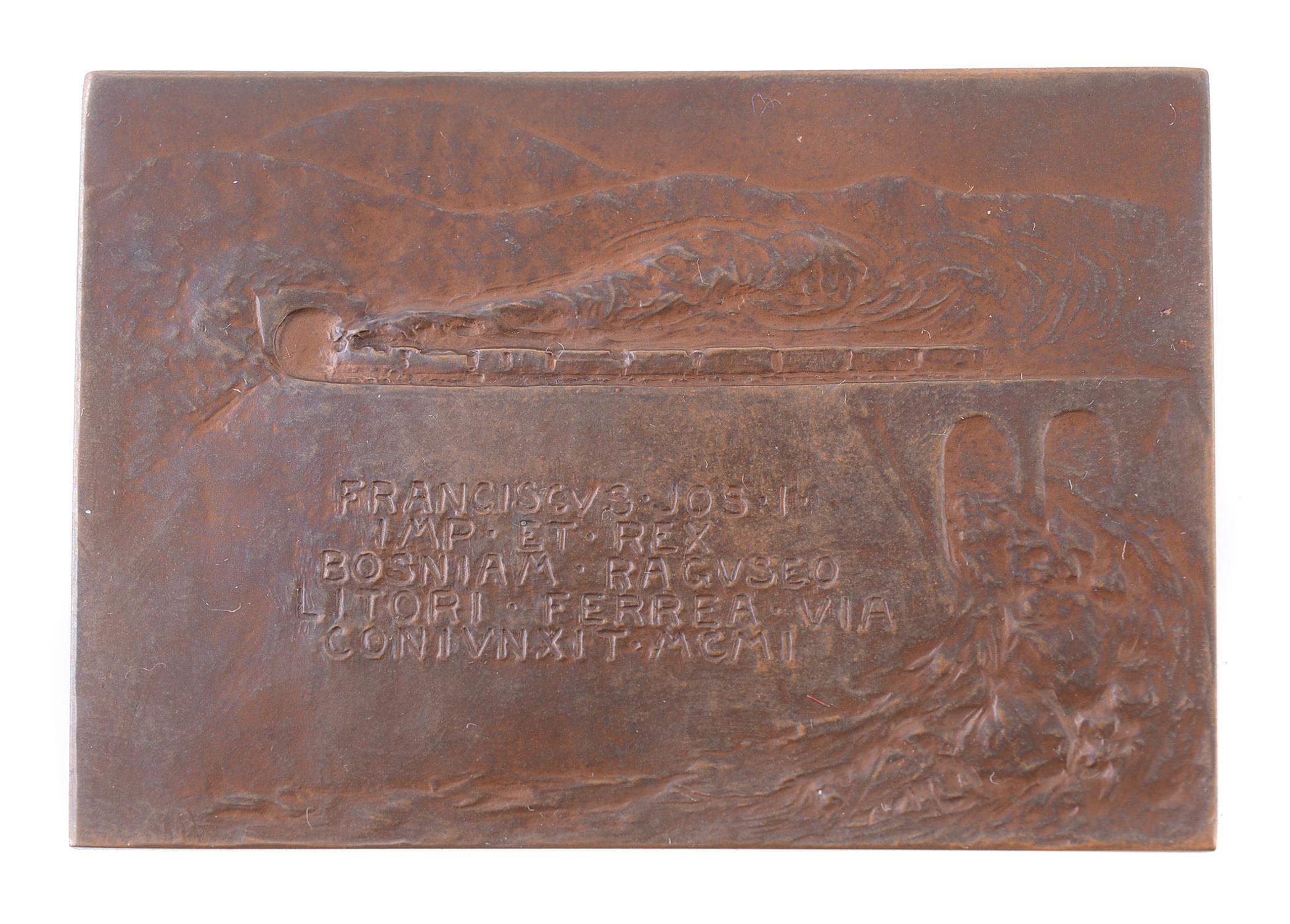 Bosnia-Herzegovina, Littoral Railway opened joining Bosnia with Dubrovnik 1901, rectangular bronze m - Image 2 of 2