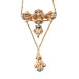 A mid 19th century Continental gold, turquoise and half pearl pendant