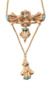 A mid 19th century Continental gold, turquoise and half pearl pendant