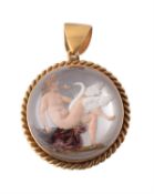 Y A late Victorian reverse painted intaglio pendant