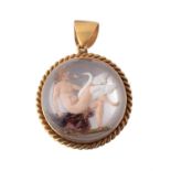 Y A late Victorian reverse painted intaglio pendant