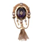 A late 19th century gold, amethyst, diamond and half pearl brooch