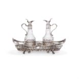 A late George II silver oil and vinegar stand by John King