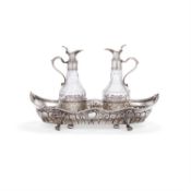 A late George II silver oil and vinegar stand by John King