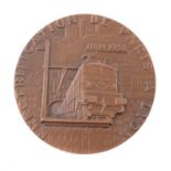 France, Paris to Lyon Railway Electrification 1952, bronze medal by M Renard