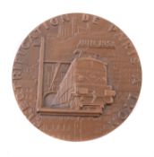 France, Paris to Lyon Railway Electrification 1952, bronze medal by M Renard