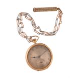 Unsigned, 18 carat gold keyless wind open face pocket watch