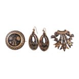 Y A pair of mid Victorian tortoiseshell pique earrings