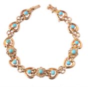 A late Victorian turquoise and half pearl bracelet