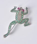 An emerald, diamond and ruby frog brooch