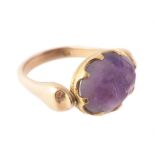 A late Victorian amethyst intaglio swivel ring