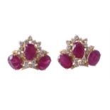 A pair of ruby and diamond ear studs