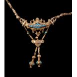 A late 19th century Continental turquoise and half pearl necklace