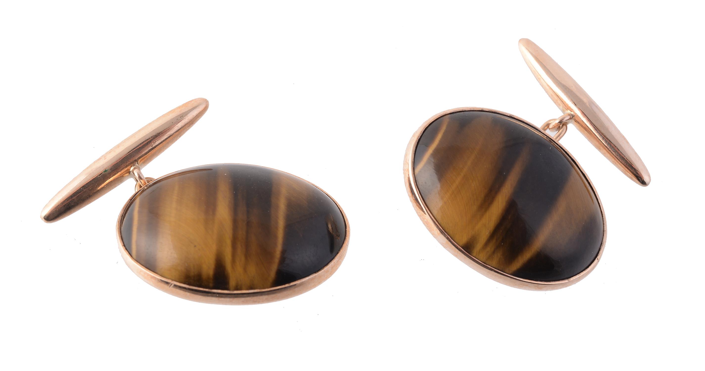 A pair of 1970s tiger's eye cufflinks