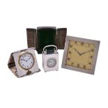 Three silver mounted desk timepieces