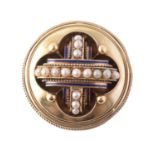 A late Victorian gold and half pearl brooch