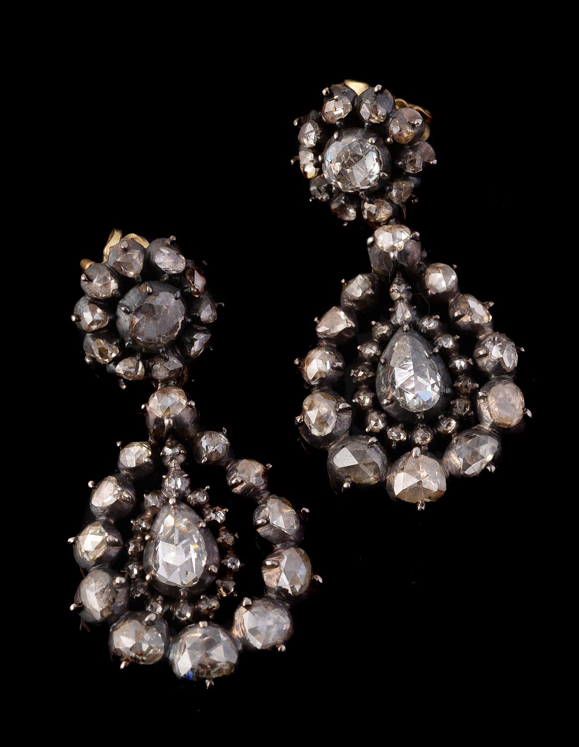 A pair of early 19th century rose cut diamond earrings