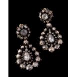 A pair of early 19th century rose cut diamond earrings