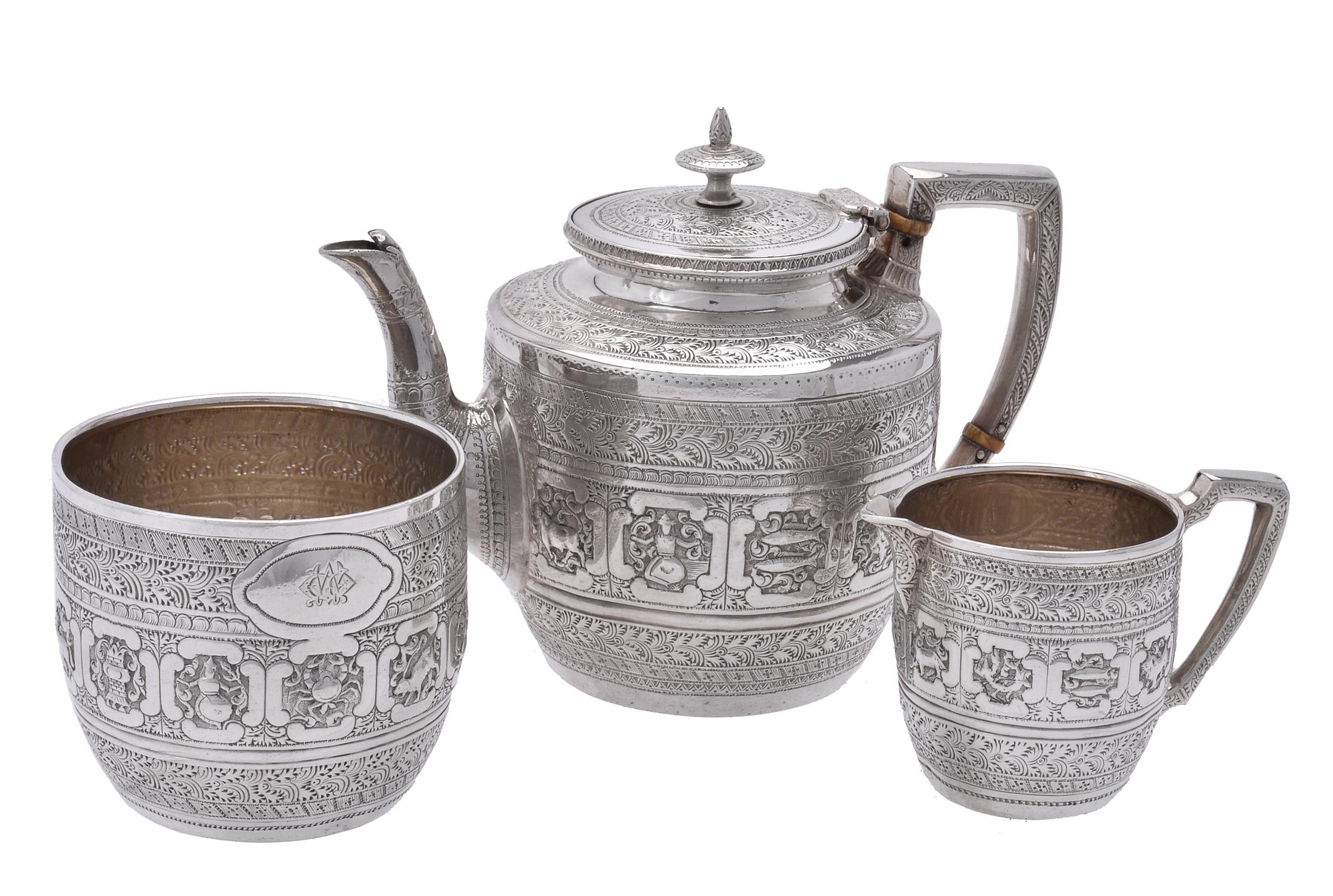 Y A Victorian Indian style three piece tea set by David Crichton Rait