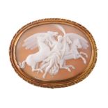 A mid 19th century shell cameo of Nike (Victory) guiding four horses