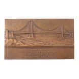 USA, Delaware River Bridge completed 1926, uniface bronze plaquette medal for the New York Medallic