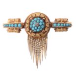 A mid Victorian gold, turquoise and diamond brooch