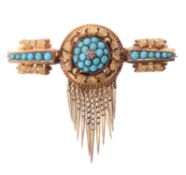 A mid Victorian gold, turquoise and diamond brooch