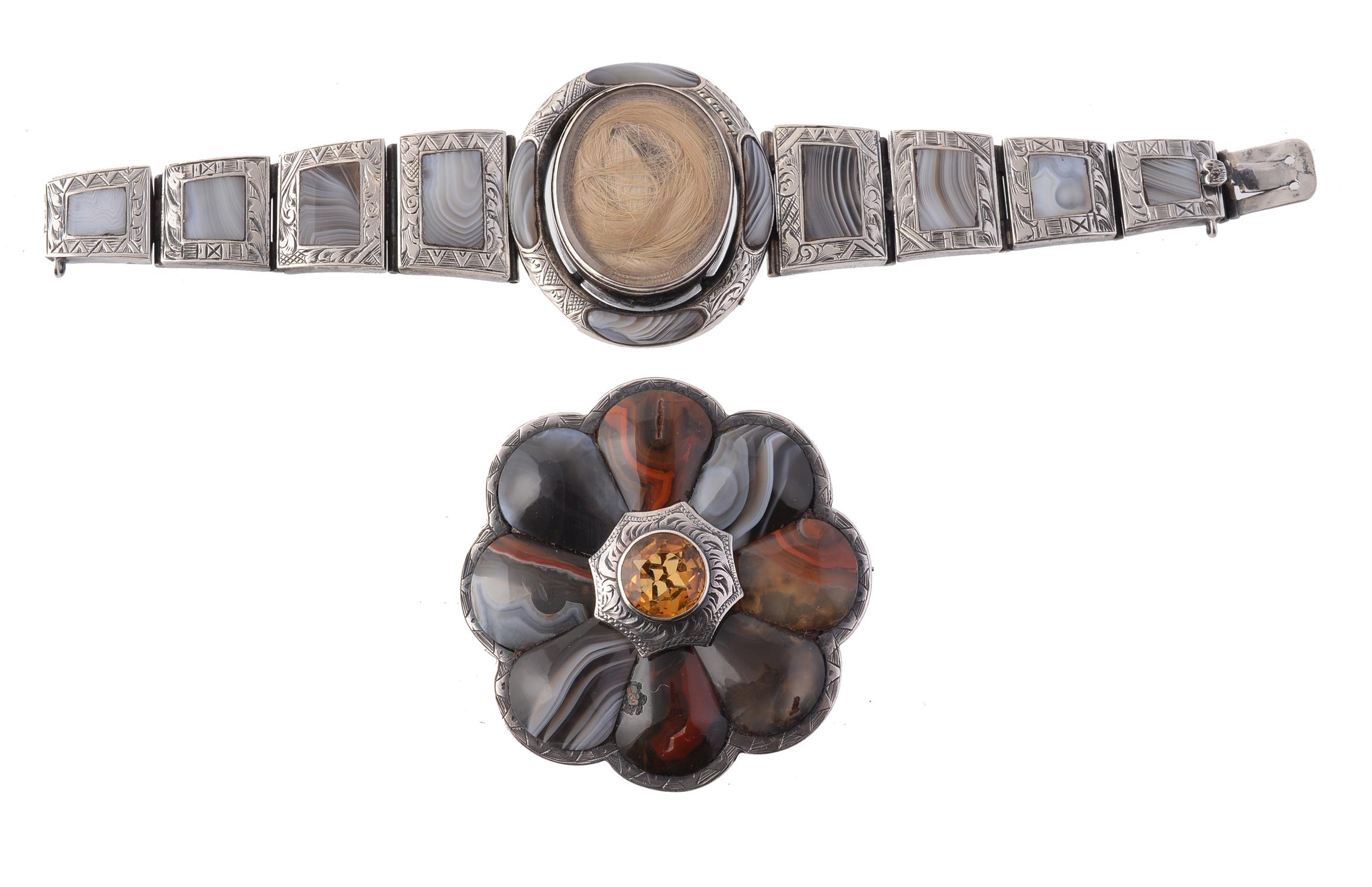 A late Victorian silver mounted Scottish agate brooch