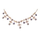 An Edwardian sapphire and half pearl fringe necklace