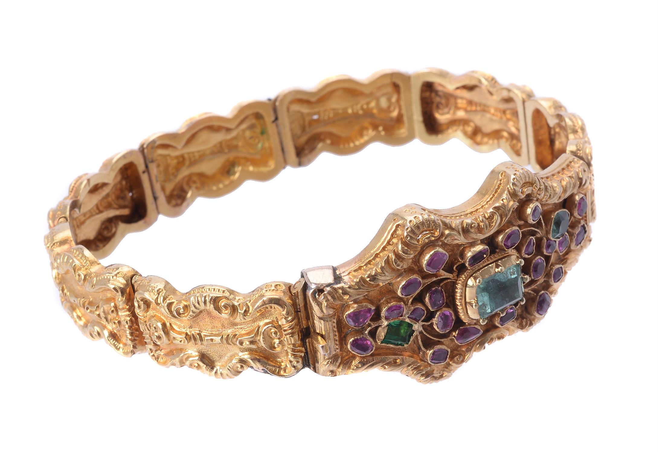 A Regency gold, ruby and emerald bracelet